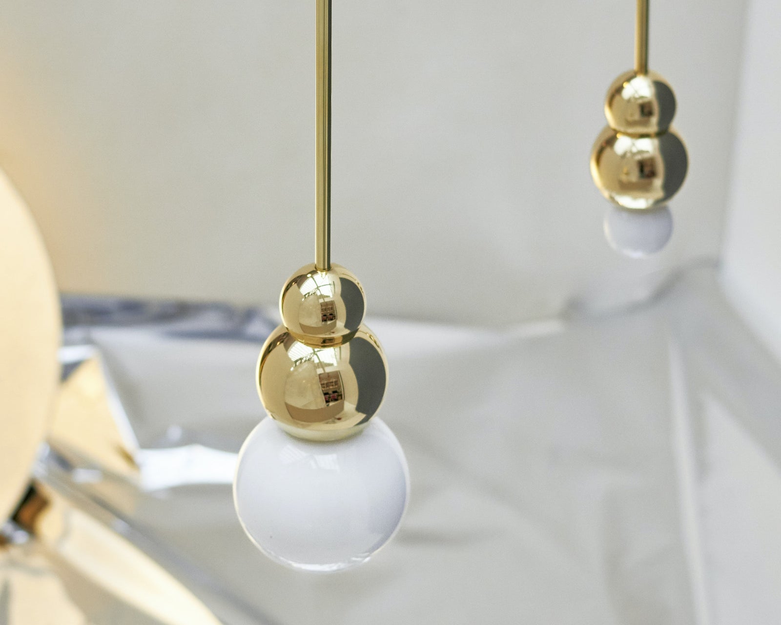 Ball Pendant Rod Large Polished Brass Michael Anastassiades ITE Designer Pendant Lighting