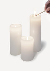 Hand poured Danish unscented white pillar candles available in three sizes for everyday use
