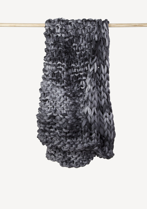 Best chunky knit blanket cozy wool throw in dark grey