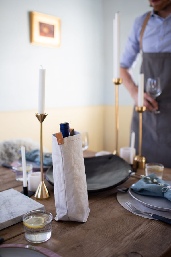 Paper Wine Bag with Leather Handle - All Colors