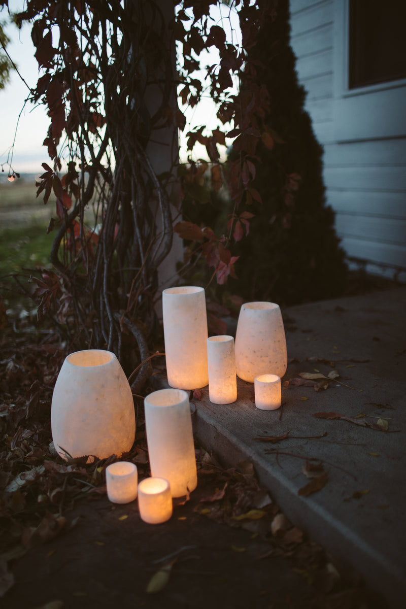 Decorative unique alabaster stone candle holders hurricane shape home centerpieces or decor